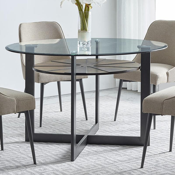 Steve Silver Furniture Round Olson Dining Table with Glass Top and Pedestal Base OS480DB/OS480GT IMAGE 1