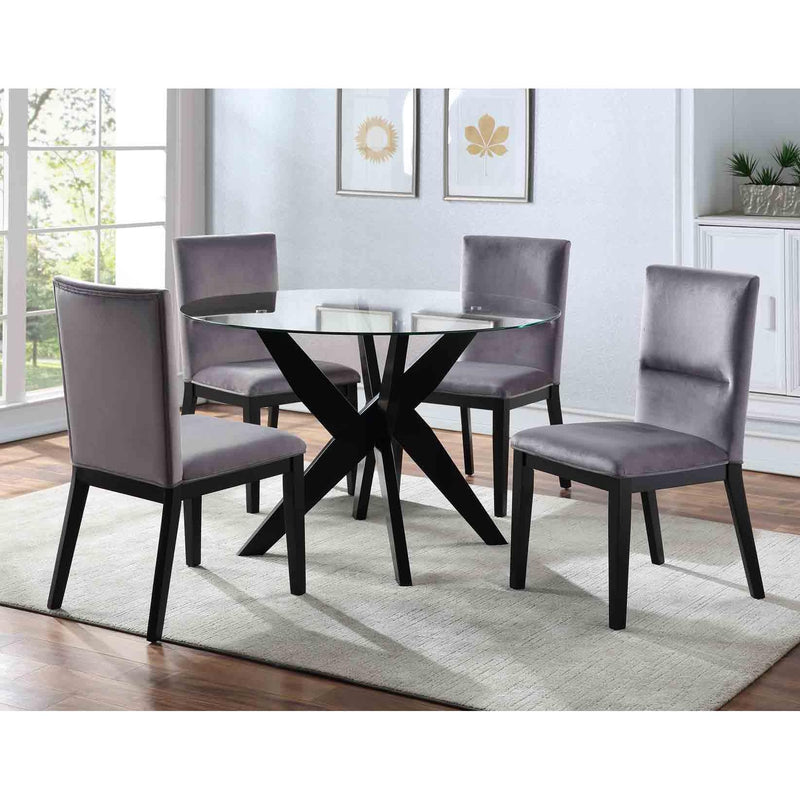 Steve Silver Furniture Round Amalie Dining Table with Glass Top and Pedestal Base AL4848TBB/AL4848TT IMAGE 7