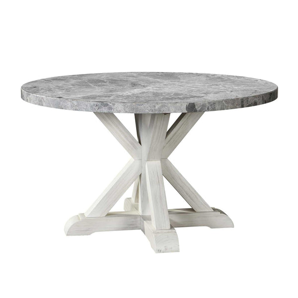 Steve Silver Furniture Round Canova Dining Table with Marble Top and Trestle Base CV520DB/CV520GT IMAGE 1